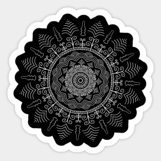 White Mandala on Black Background Sticker